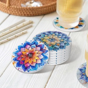 Mandala Flower Ceramic Drink Coaster for Tabletop Protection, Coffee Table Decor Ideal for Home Decor House Warming Gifts