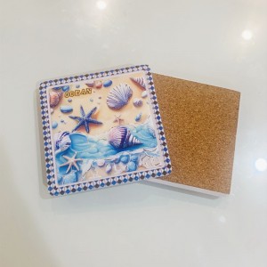Custom 9cm X 9cm Cup Holder 3D Golden Painted Ocean Style Ceramic Coasters Beverage Coaster