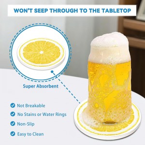 Lemonade Round 4″ Cup Coasters Absorbent Ceramic Stone Coasters with Cork Base