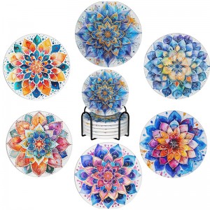 Mandala Flower Ceramic Drink Coaster for Tabletop Protection, Coffee Table Decor Ideal for Home Decor House Warming Gifts