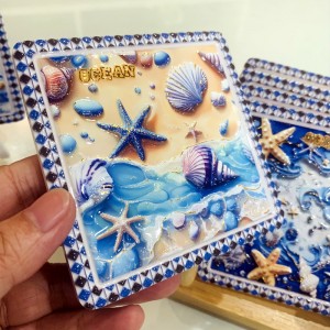 Custom 9cm X 9cm Cup Holder 3D Golden Painted Ocean Style Ceramic Coasters Beverage Coaster