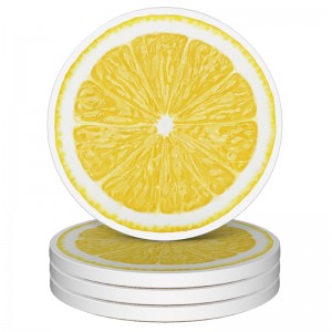 Lemonade Round 4″ Cup Coasters Absorbent Ceramic Stone Coasters with Cork Base