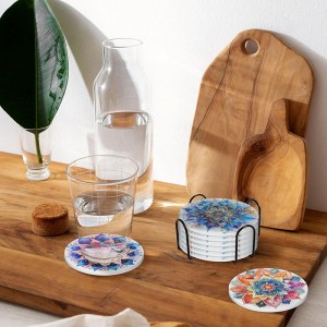 Mandala Flower Ceramic Drink Coaster for Tabletop Protection, Coffee Table Decor Ideal for Home Decor House Warming Gifts