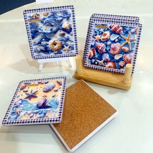 Custom 9cm X 9cm Cup Holder 3D Golden Painted Ocean Style Ceramic Coasters Beverage Coaster