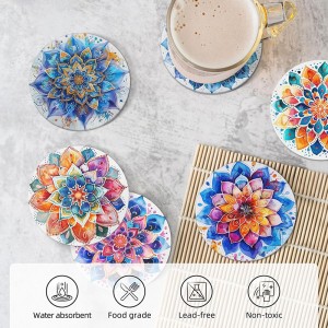 Mandala Flower Ceramic Drink Coaster for Tabletop Protection, Coffee Table Decor Ideal for Home Decor House Warming Gifts