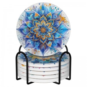 Mandala Flower Ceramic Drink Coaster for Tabletop Protection, Coffee Table Decor Ideal for Home Decor House Warming Gifts