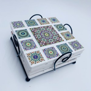 3D Stamping Modern Customizable Retro Ceramic Grid Cork Coaster Wholesales