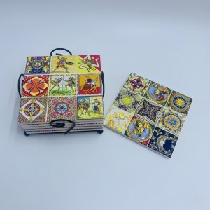 3D Embossed Round Ceramic Coaster Travel Souvenir Decorative Ceramic Trivet For Coffee Tea Drinks