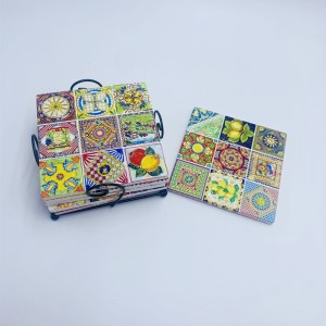 3D Embossed Round Ceramic Coaster Travel Souvenir Decorative Ceramic Trivet For Coffee Tea Drinks