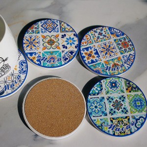Hot Sell Glossy Finished Ceramic Round Coaster with Cork Back
