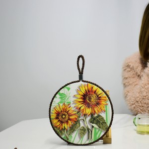 Rround dia.16CM Ceramic trivet with rope and cork back