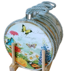 Hot Sell Glossy Finished Ceramic Round Trivet with rope for hang