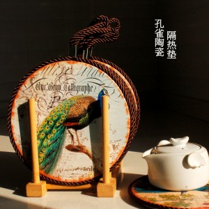 Rround dia.16CM Ceramic trivet with rope and cork back