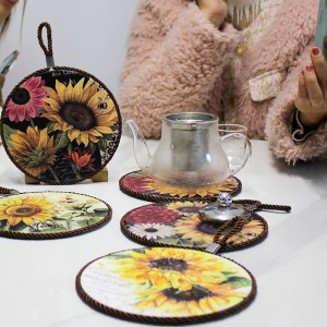 Rround dia.16CM Ceramic trivet with rope and cork back