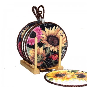 Rround dia.16CM Ceramic trivet with rope and cork back