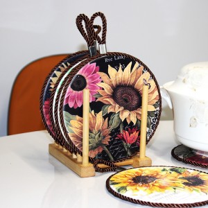 Rround dia.16CM Ceramic trivet with rope and cork back