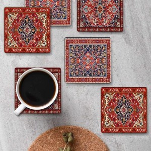 Tribal Turkish Geometric Pattern Absorbent Square Ceramic Stone Cup Mat