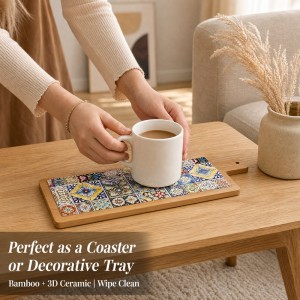 Wholesale 3D UV Printed Custom Ceramic with Bamboo base Trivet Manufacturers